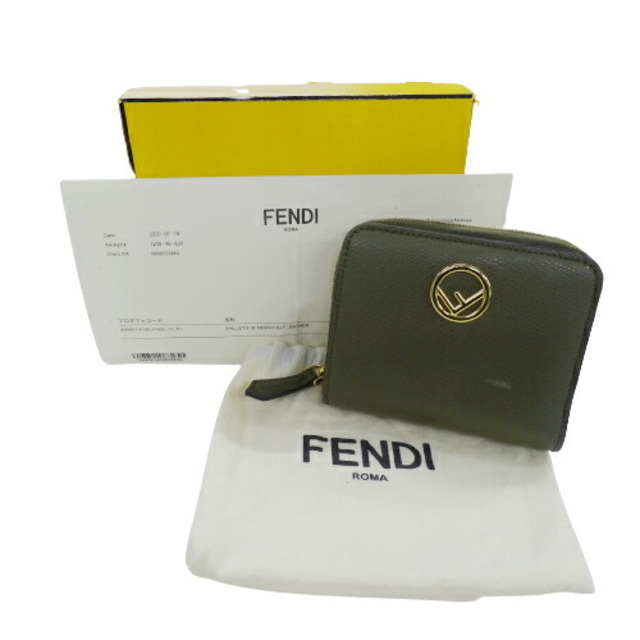 FENDI(フェンディ)のフェンディ FENDI 財布 レディース ブランド 二つ折り財布 エフイズ レザー カーキ ゴールド 8M0407 ラウンドファスナー レディースのファッション小物(財布)の商品写真