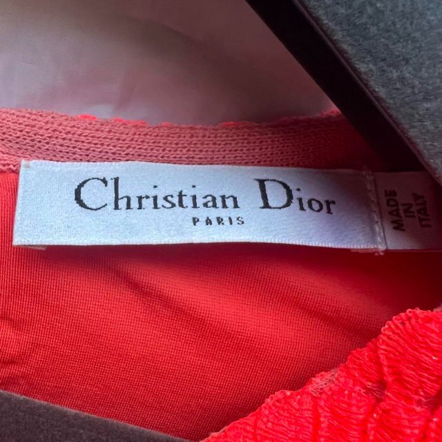 Christian Dior(クリスチャンディオール)の【良品】Christian Dior サマーニットワンピース オレンジ フレア レディースのワンピース(ひざ丈ワンピース)の商品写真
