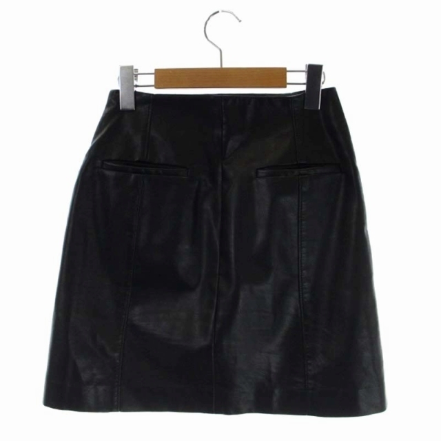 SNIDEL(スナイデル)のスナイデル レザースクエアミニスカート 台形スカート ジップ 0 黒 ブラック レディースのスカート(ミニスカート)の商品写真
