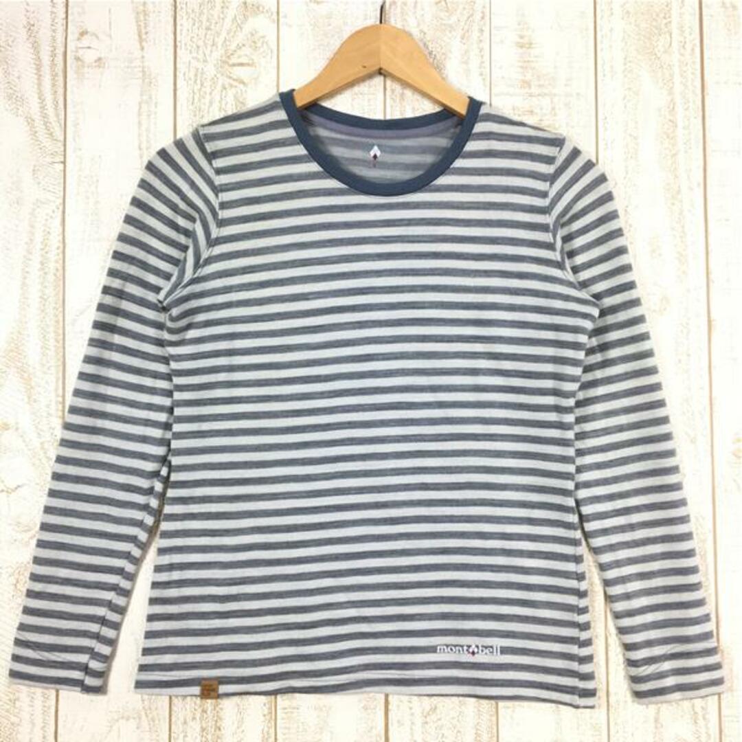 WOMENs S  モンベル メリノウール プラス ボーダー ロングスリーブ Tシャツ MONTBELL 1114118 グレー系