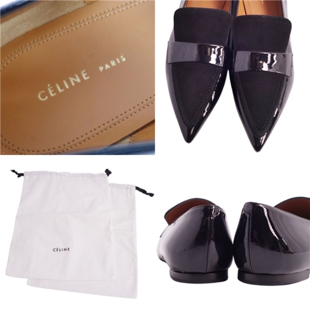 未使用 セリーヌ CELINE ローファー フィービー期 フラットパンプス スウェードレザー パテントレザー シューズ 靴 レディース 35.5(22.5cm相当) ブラック