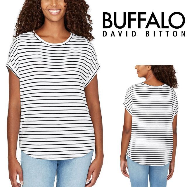 コストコ(コストコ)の新品 S ★ コストコ BUFFALO レディース 半袖 Tシャツ ストライプ レディースのトップス(Tシャツ(半袖/袖なし))の商品写真