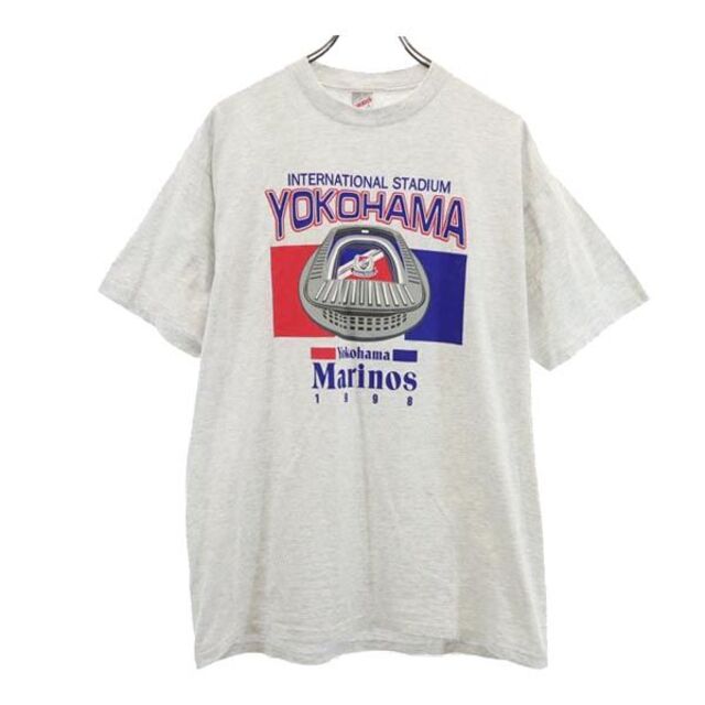 ジャージーズ 90s USA製 横浜マリノス プリント 半袖 Tシャツ L グレー系 JERZEES メンズ   【230519】 メール便可52cm袖丈