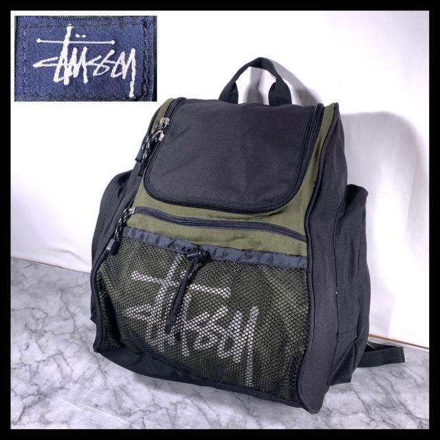90s 00s old stussy リュック バックパック カーキ ブラック | フリマアプリ ラクマ