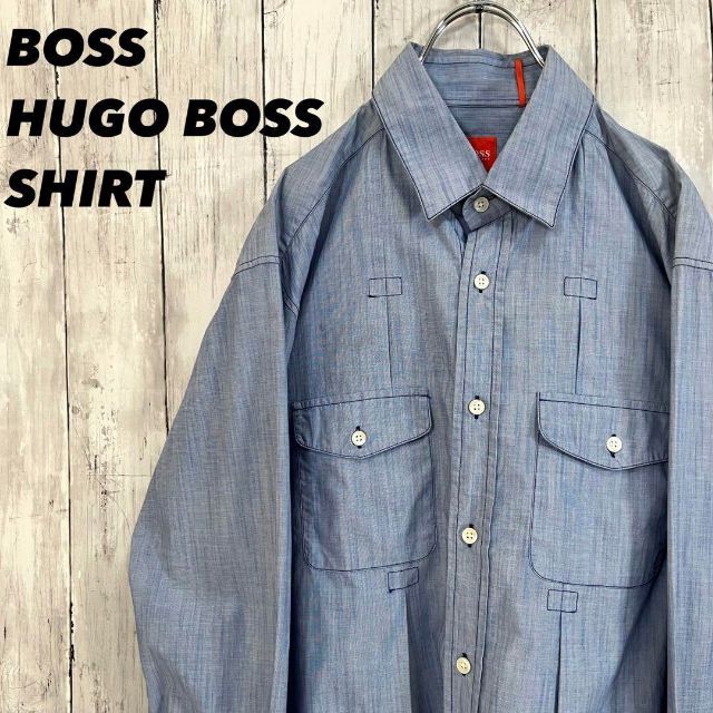 HUGO BOSS(ヒューゴボス)の古着BOSS HUGO BOSSヒューゴボス　長袖シャツ　サイズL ブルー メンズのトップス(シャツ)の商品写真