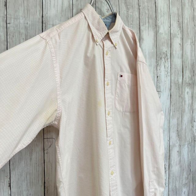 90sヴィンテージ古着トミーヒルフィガー　長袖ギンガムチェックBDシャツ白ピンク メンズのトップス(シャツ)の商品写真