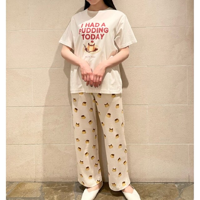 トレンド 新品タグ付 ジェラートピケ プリン柄上下セット Tシャツ