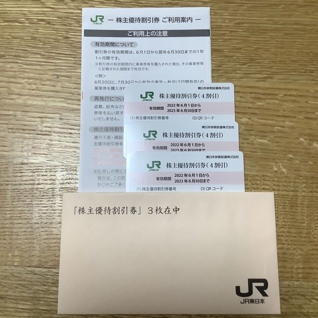 JR(ジェイアール)のJR東日本　東日本旅客鉄道　『株主優待割引券』3枚 チケットの優待券/割引券(その他)の商品写真