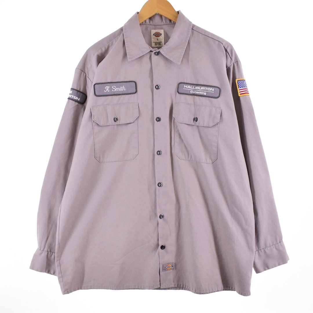 ディッキーズ Dickies ワッペン付き 長袖 ワークシャツ メンズXL /eaa336279