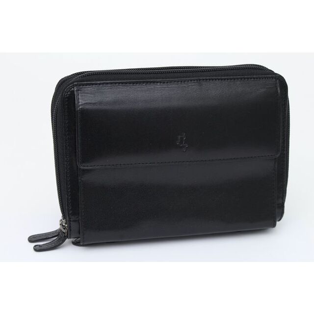 レザー 長財布 ウォレットバッグ マルチケース セカンドバッグ 小銭入れあり カエル ロゴ 大容量 鞄 黒 メンズ ブラック Leather