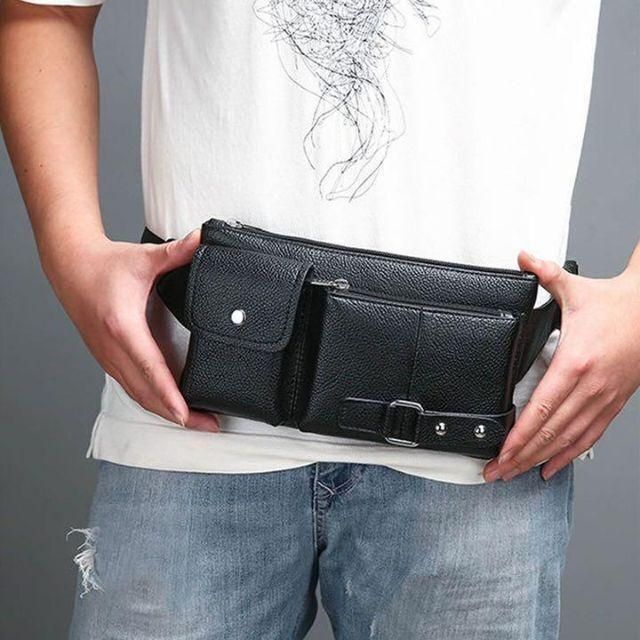 ボディバッグ スマホポーチ ウエストポーチ ショルダーバッグ 財布入れ 黒 メンズのバッグ(ウエストポーチ)の商品写真