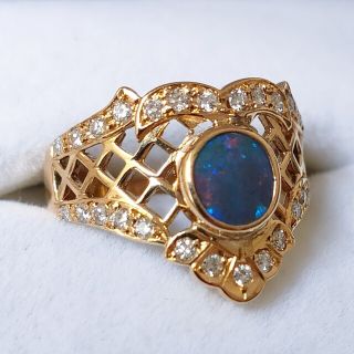 ダイヤモンド×ブラックオパール リング K18YG 0.60ct 5.2g-
