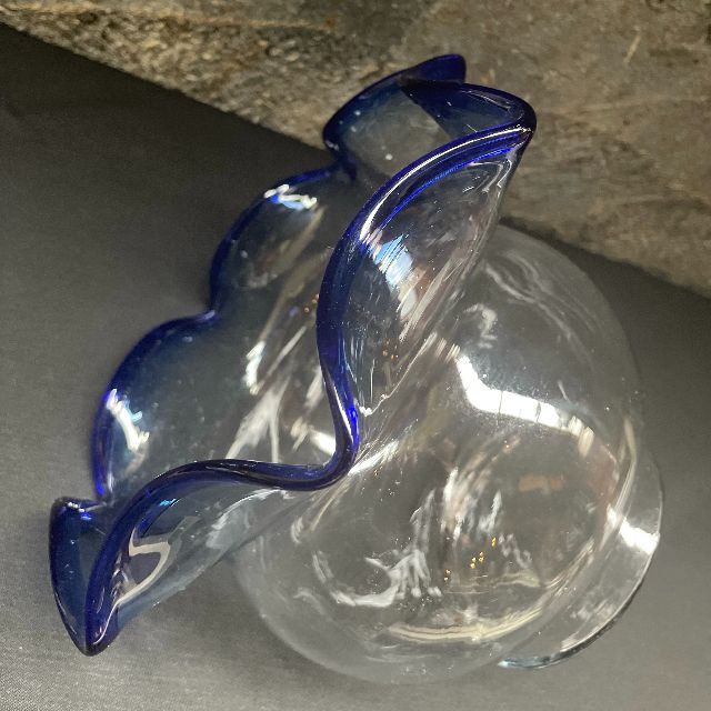 金魚鉢 フリル ガラス 昭和 レトロ ヴィンテージ フラワーベース 美品 3