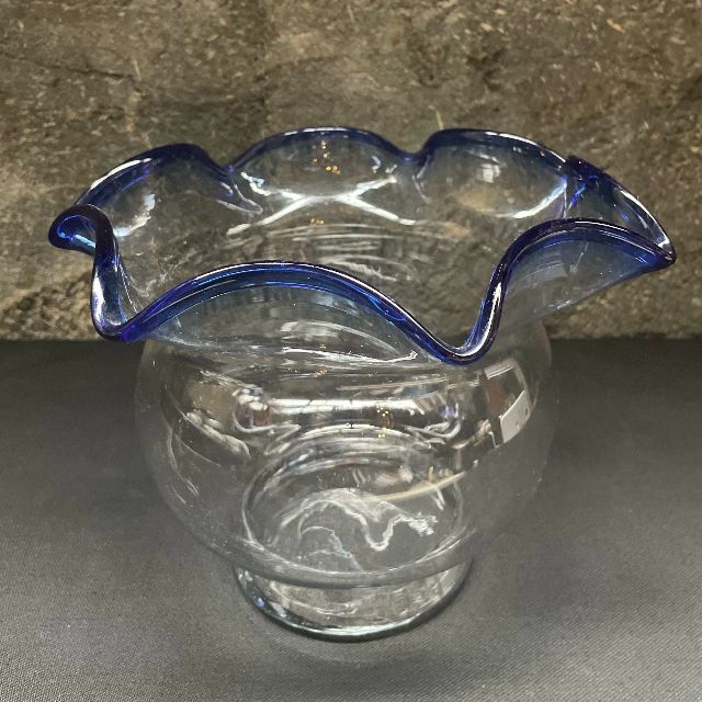 金魚鉢 フリル ガラス 昭和 レトロ ヴィンテージ フラワーベース 美品 5