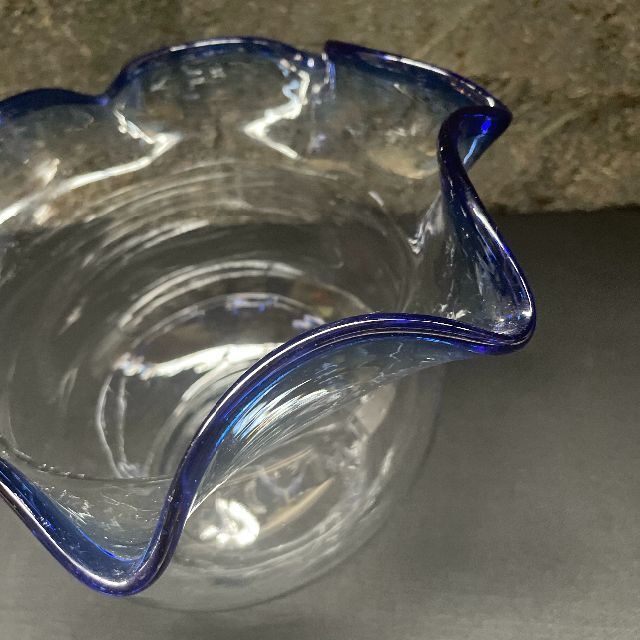 金魚鉢 フリル ガラス 昭和 レトロ ヴィンテージ フラワーベース 美品 7