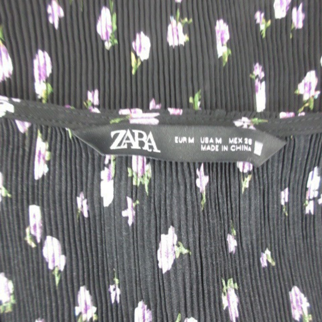 ZARA(ザラ)のザラ ZARA ブラウス シャツ 長袖 Vネック 花柄 M ブラック 黒 レディースのトップス(シャツ/ブラウス(長袖/七分))の商品写真