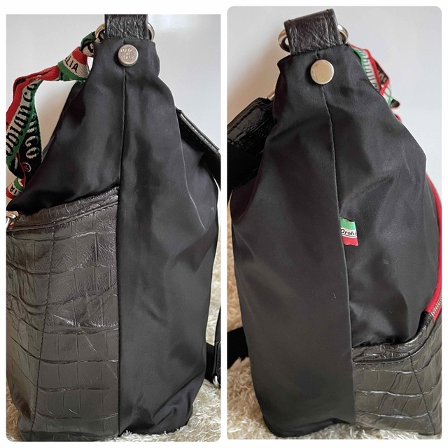 Orobianco(オロビアンコ)の美品 Orobiancoオロビアンコ 型押し ショルダーバッグ ブラック メンズのバッグ(ショルダーバッグ)の商品写真