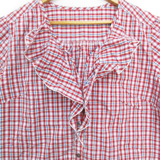 J.PRESS(ジェイプレス)のジェイプレス シャツ ブラウス 半袖 チェック柄 11 白 赤 /FF44 レディースのトップス(シャツ/ブラウス(半袖/袖なし))の商品写真