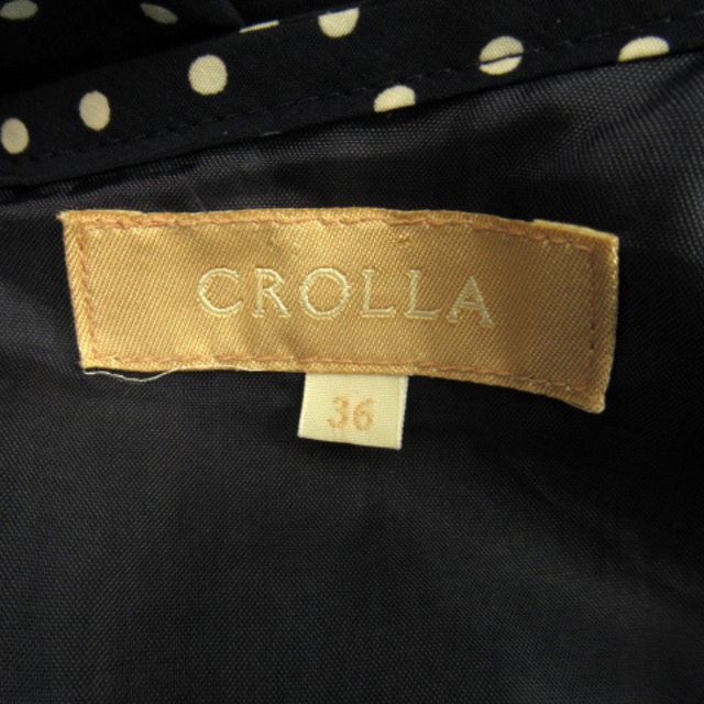 CROLLA(クローラ)のクローラ ワンピース ひざ丈 長袖 ラウンドネック ドット柄 36 紺 白 レディースのワンピース(ひざ丈ワンピース)の商品写真