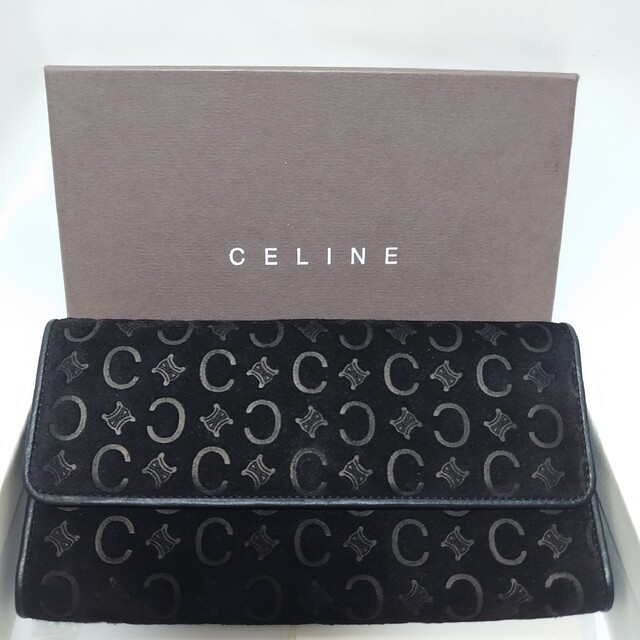 美品 CELINE Cロゴ トリオンフ柄 スエード長財布