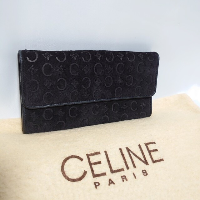 美品 CELINE Cロゴ トリオンフ柄 スエード長財布