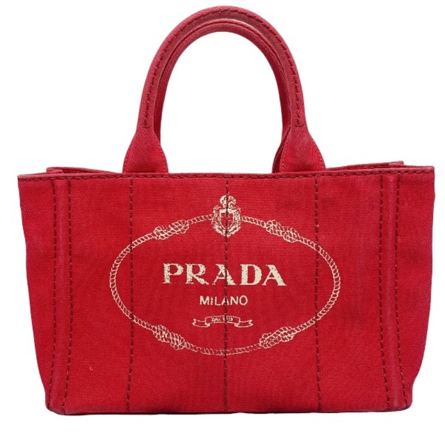 プラダ  トートバッグ レッド  PRADA カナパトート キャンバス汚れハンドルストラップ