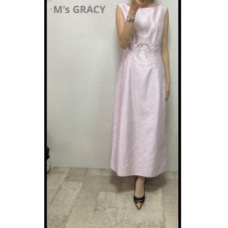 エムズグレイシー(M'S GRACY)の希少まぁ美品エムズグレイシー刺繍ロングワンピース11AR／ピンク　シノワズリ　L(ロングワンピース/マキシワンピース)