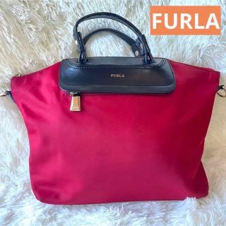 フルラ(Furla)のFURLAハンドバッグ赤レザー  ナイロン トートバッグレッド フルラ(ハンドバッグ)