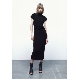 ザラ(ZARA)のZARA ザラ ソフトワンピース ギャザーディテール Ｍ ブラック(ロングワンピース/マキシワンピース)