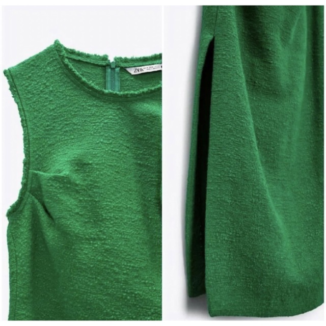 ZARA(ザラ)の匿名配送　新品　ZARA テクスチャー　ツイード　ロングドレス　ワンピース　緑 レディースのワンピース(ロングワンピース/マキシワンピース)の商品写真