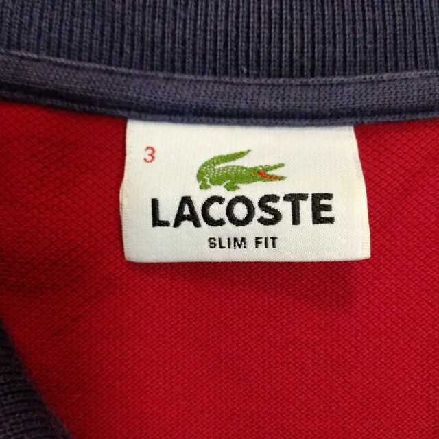 LACOSTE ラコステ 刺繍ロゴ サイズ3 レッド ポロシャツ スリムフィット