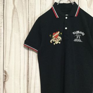 エドハーディー(Ed Hardy)のエドハーディ半袖ポロシャツ鹿の子生地 スカル B系 黒 M相当 美品 古着(ポロシャツ)