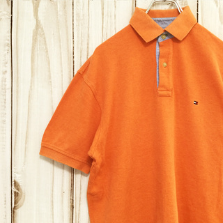 トミーヒルフィガー(TOMMY HILFIGER)のトミーヒルフィガー 半袖ポロ フラッグロゴ刺繍 オレンジ M相当 古着(ポロシャツ)