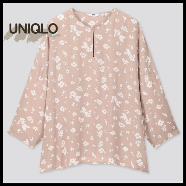 UNIQLO(ユニクロ)のUNIQLO ユニクロ レディース L プリントブラウス（七部袖）春服 花柄 レディースのトップス(シャツ/ブラウス(長袖/七分))の商品写真