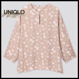 ユニクロ(UNIQLO)のUNIQLO ユニクロ レディース L プリントブラウス（七部袖）春服 花柄(シャツ/ブラウス(長袖/七分))