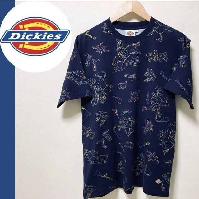 Dickies(ディッキーズ)の【美品】DICKIES メンズL ネオンテキサスアロハ柄 総柄 Tシャツ メンズのトップス(Tシャツ/カットソー(半袖/袖なし))の商品写真