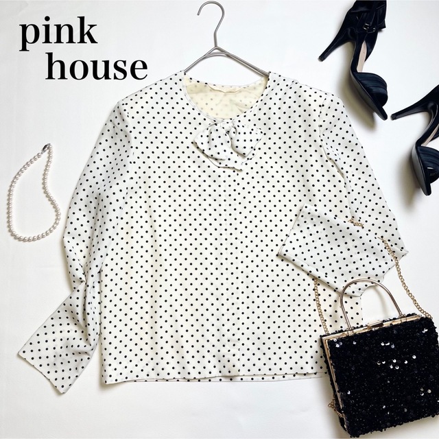 美品　PINKHOUSE  ピコフリル　リボン　セーラーシャツ　チェックブラウス