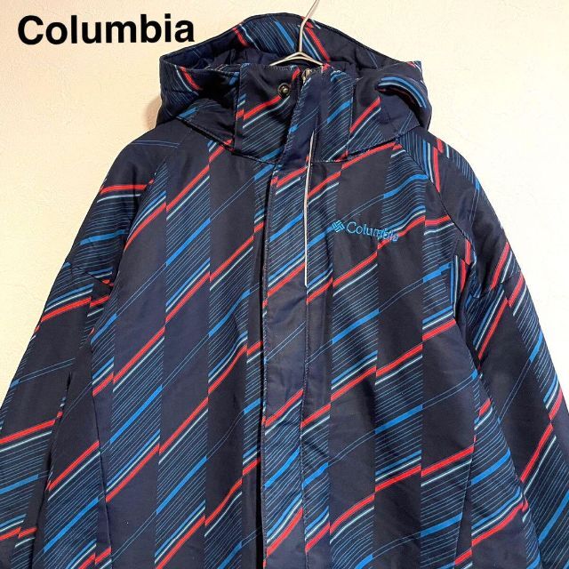 激レア◎Columbia◎マウンテンパーカー◎紺◎マルチカラー◎ロゴ刺繍◎総柄◎ | フリマアプリ ラクマ