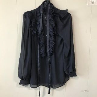 ダブルスタンダードクロージング(DOUBLE STANDARD CLOTHING)の25855　[ダブルスタンダードクロージング] フリルブラウス　黒　36(シャツ/ブラウス(長袖/七分))