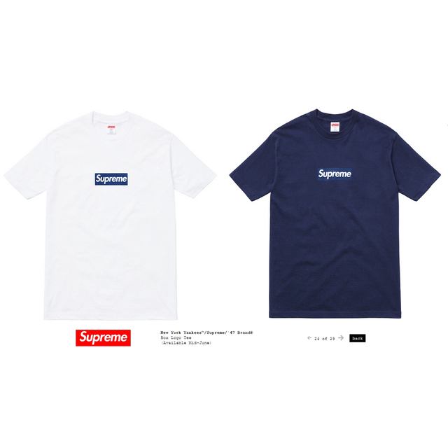 ★超美品★Supreme Yankees Box Logo Tee 白 ネイビー