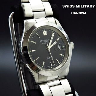 スイスミリタリー(SWISS MILITARY)のSWISS MILITARY HANOWA 腕時計 デイト 黒文字盤(腕時計(アナログ))