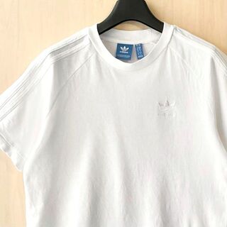 アディダス(adidas)のアディダス　鹿の子　ラグランTシャツ　白T　刺繍ロゴ　リンガー　3ストライプス(Tシャツ/カットソー(半袖/袖なし))