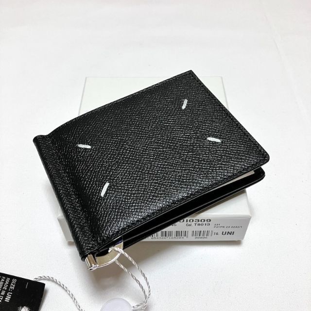 夏・お店屋さん 新品 23ss マルジェラ マネークリップ 折財布 黒 4511