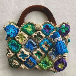 かごバッグ　花柄　ハンドメイド(かごバッグ/ストローバッグ)