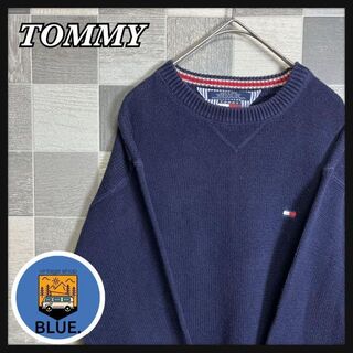 トミーヒルフィガー(TOMMY HILFIGER)のTOMMY HILFIGER セーター ブルー ワンポイントロゴ 刺繍ロゴ(ニット/セーター)
