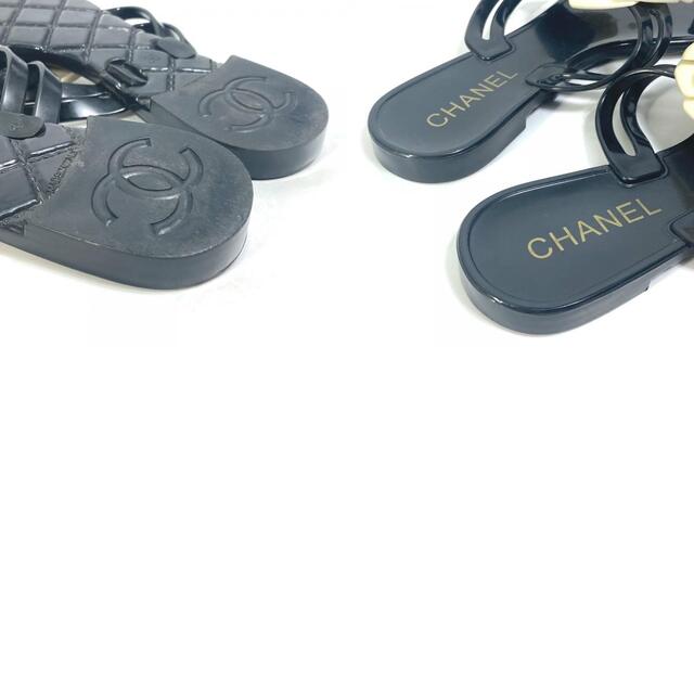 CHANEL(シャネル)のシャネル CHANEL カメリア CC ココマーク バイカラー フラット ペタンコ ビーチサンダル 靴 トング サンダル ラバー ブラック レディースの靴/シューズ(サンダル)の商品写真