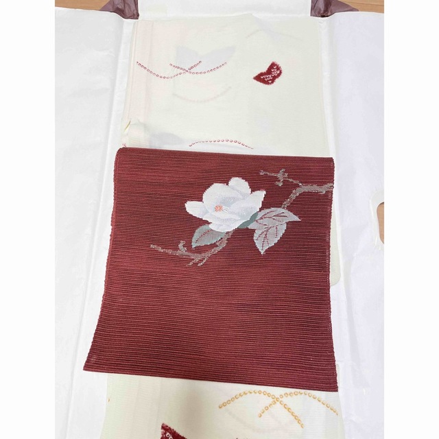夏物　正絹　名古屋帯　夏椿 レディースの水着/浴衣(帯)の商品写真