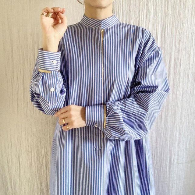 美品●BOUTIQUE stripe X metal shirts dress レディースのワンピース(ロングワンピース/マキシワンピース)の商品写真