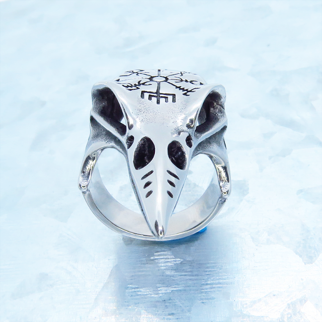 ステンレス チタン鋼 カラススカルヘッド バードビークリング バイキングコンパス メンズのアクセサリー(リング(指輪))の商品写真