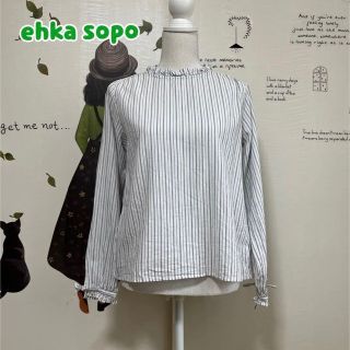 エヘカソポ(ehka sopo)の🌼最終価格🌼∇587 エヘカソポ 青ストライプ 袖リボン ブラウス(シャツ/ブラウス(長袖/七分))